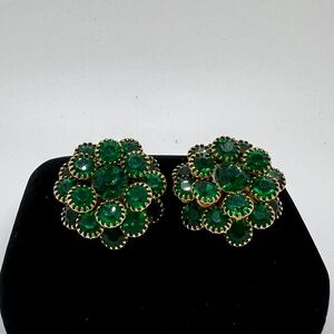 Emerald Green Glass Dome CLIP Earrings